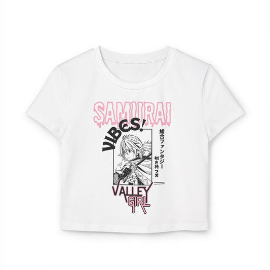 Vintage Retro Anime Graphic Crop Top T-shirt "Samurai Vibes Valley Girl" Women's Baby Tee