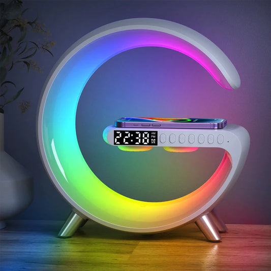 Multifunctional Wireless Charger Alarm Clock Speaker APP Control RGB Night Light Charging Station for Iphone 11 12 13 14 Samsung